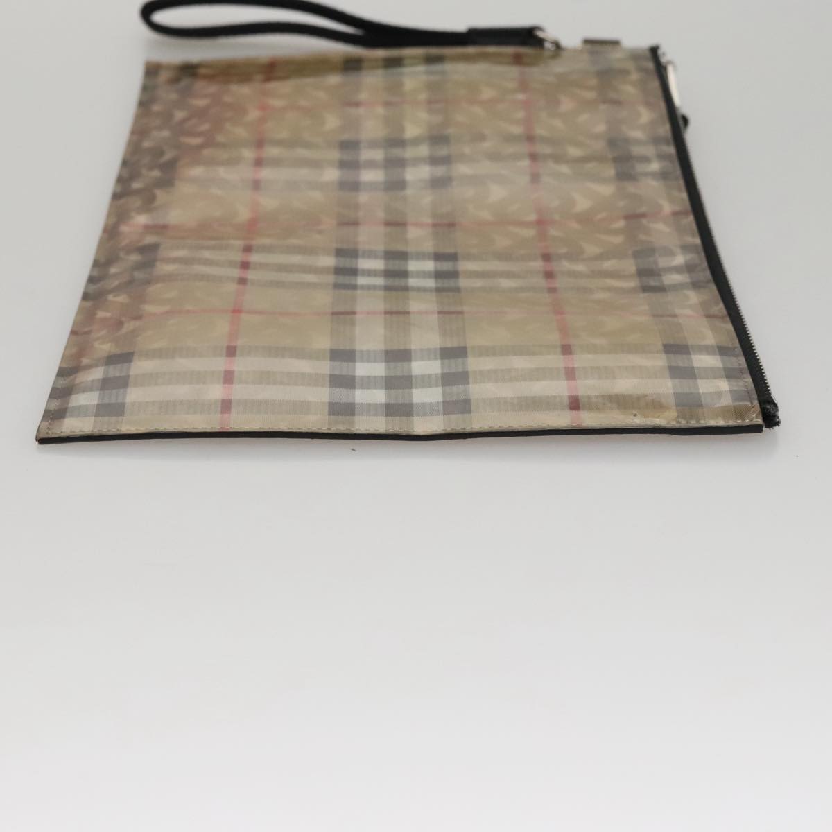 BURBERRY Hologram Clutch Bag Vinyl Beige Silver Auth 108012