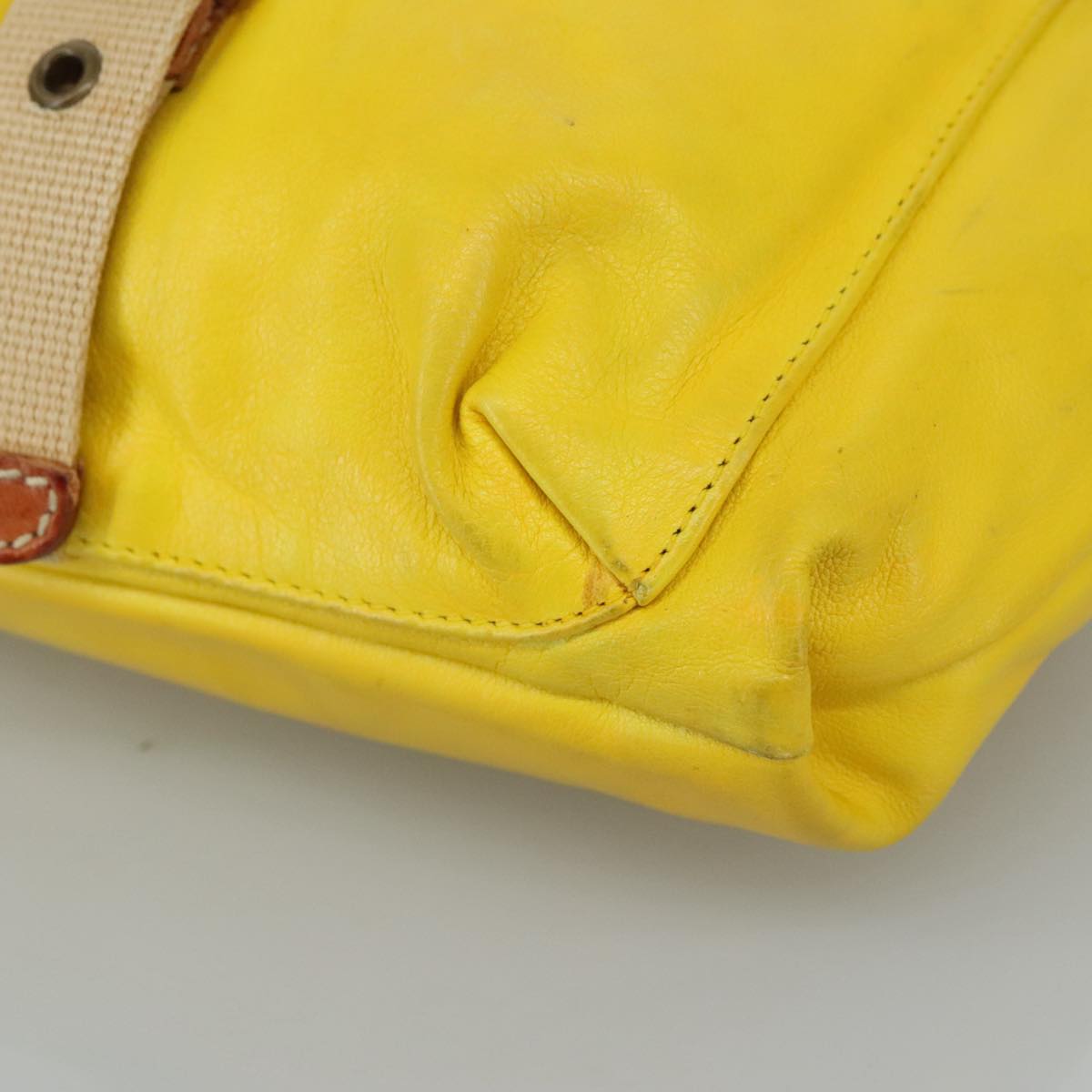 Miu Miu Shoulder Bag Leather Canvas Yellow Beige Auth 108027