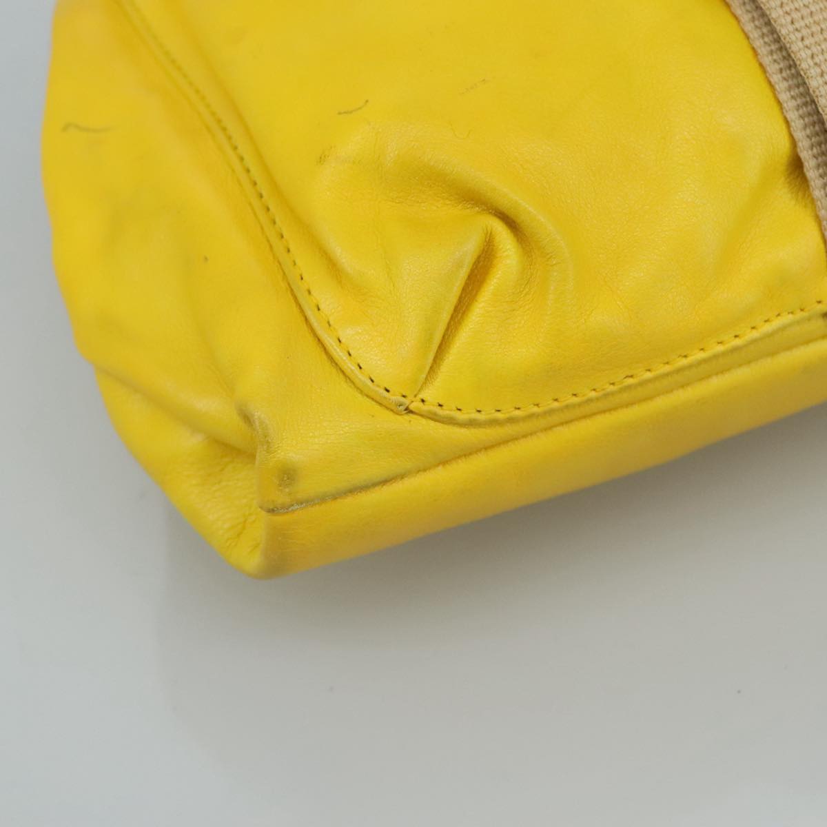 Miu Miu Shoulder Bag Leather Canvas Yellow Beige Auth 108027