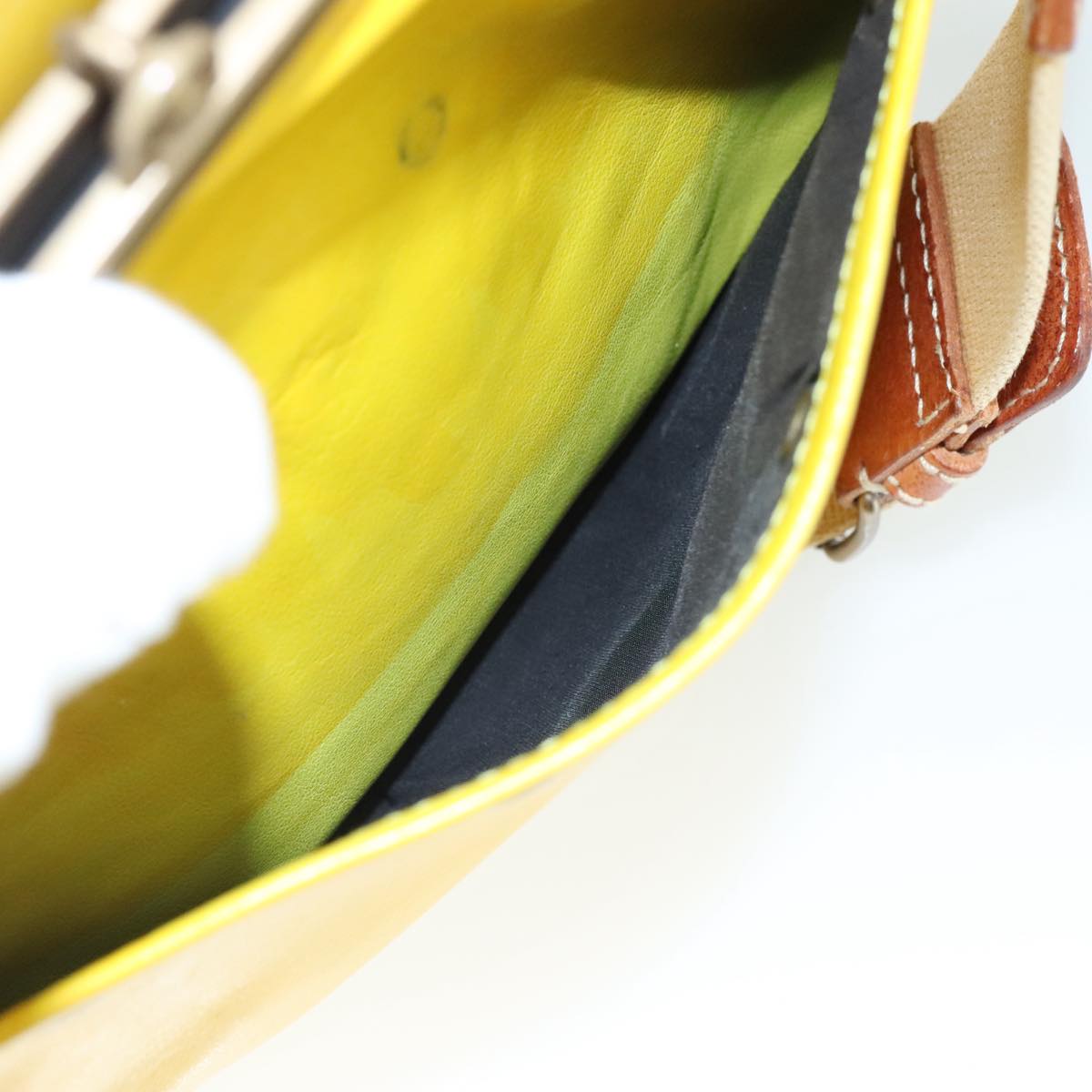 Miu Miu Shoulder Bag Leather Canvas Yellow Beige Auth 108027