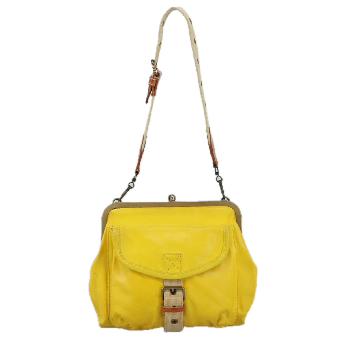 Miu Miu Shoulder Bag Leather Canvas Yellow Beige Auth 108027