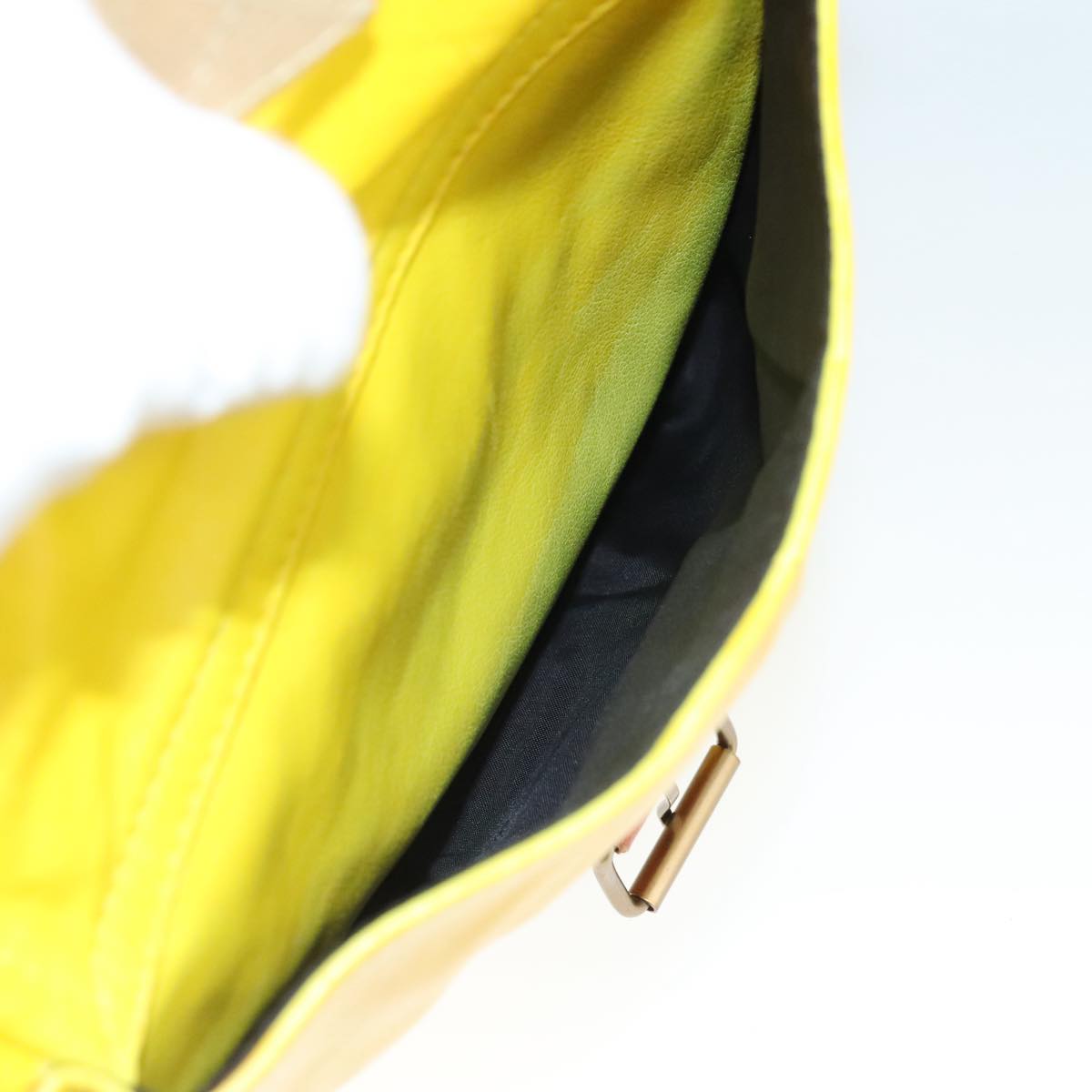 Miu Miu Shoulder Bag Leather Canvas Yellow Beige Auth 108027