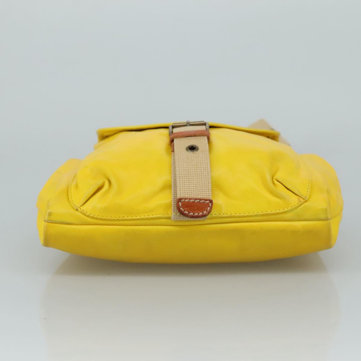 Miu Miu Shoulder Bag Leather Canvas Yellow Beige Auth 108027