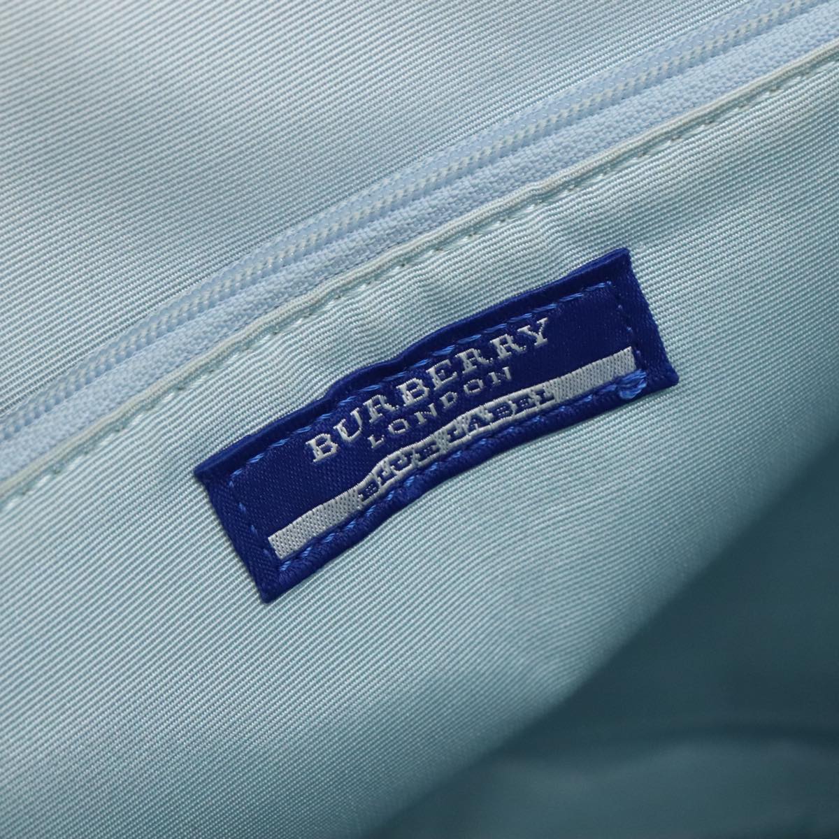 BURBERRY Blue Label Chain Shoulder Bag Straw Metal Blue White Silver Auth 108039