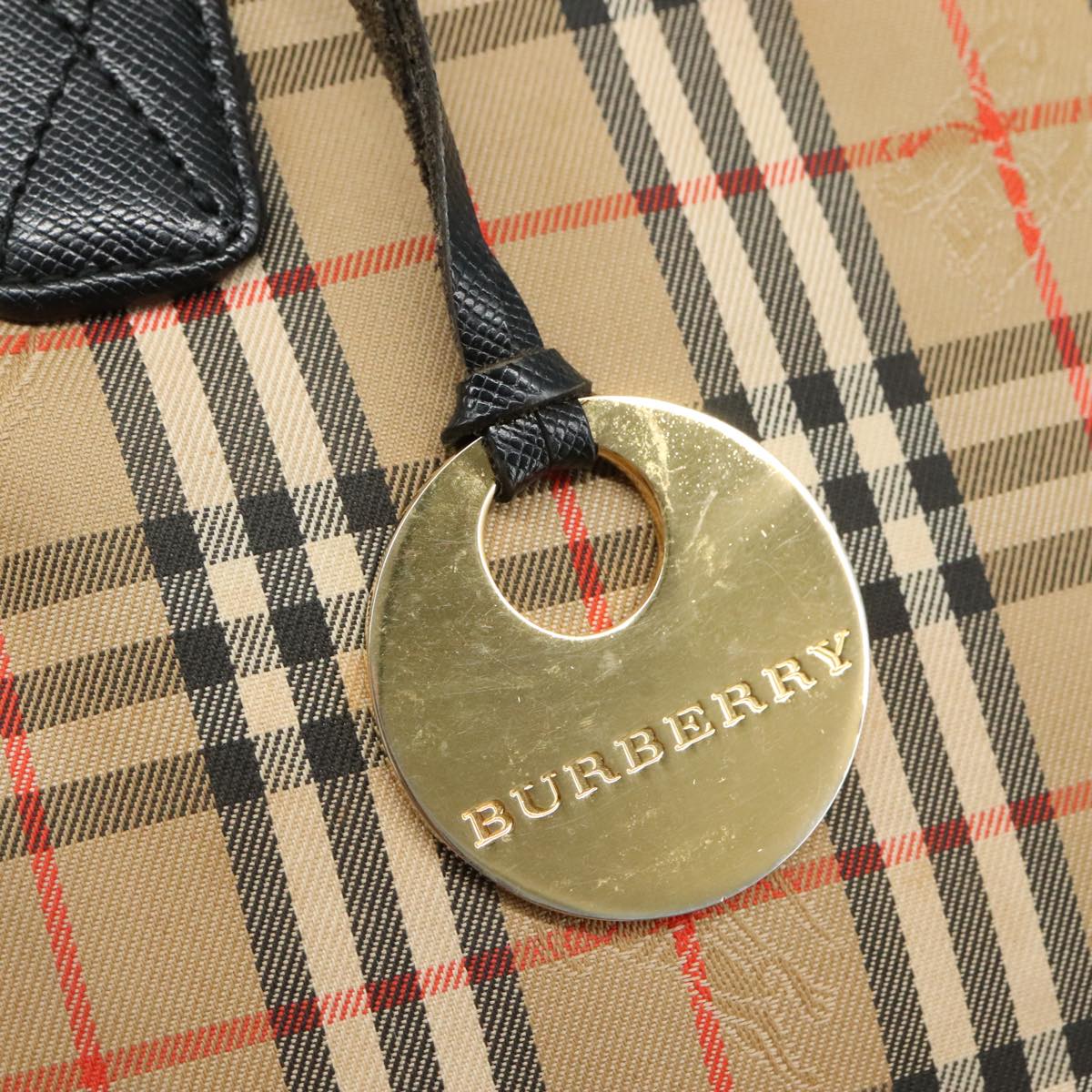 BURBERRY Nova Check Shoulder Bag Canvas Leather Beige Black gold Auth 108046