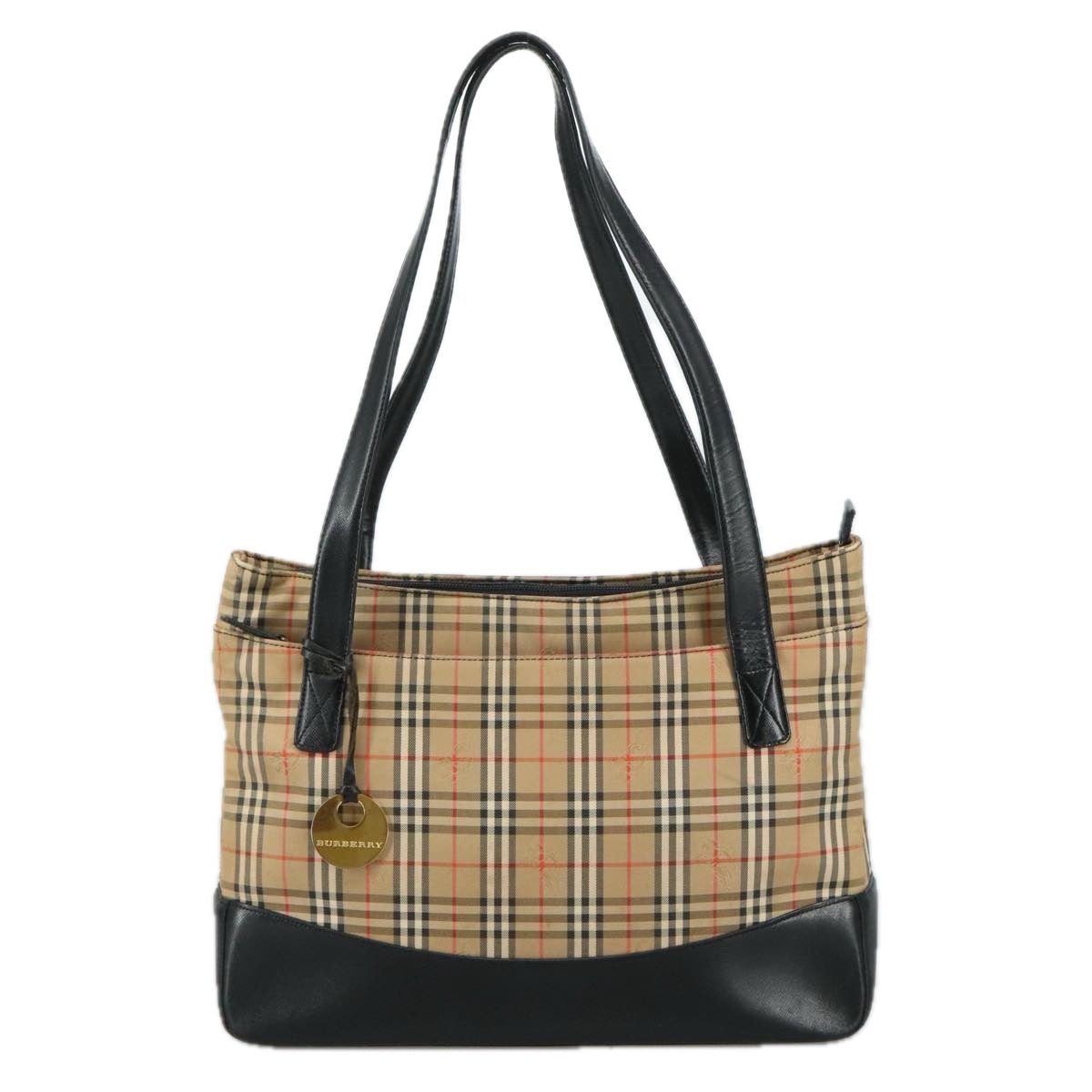 BURBERRY Nova Check Shoulder Bag Canvas Leather Beige Black gold Auth 108046