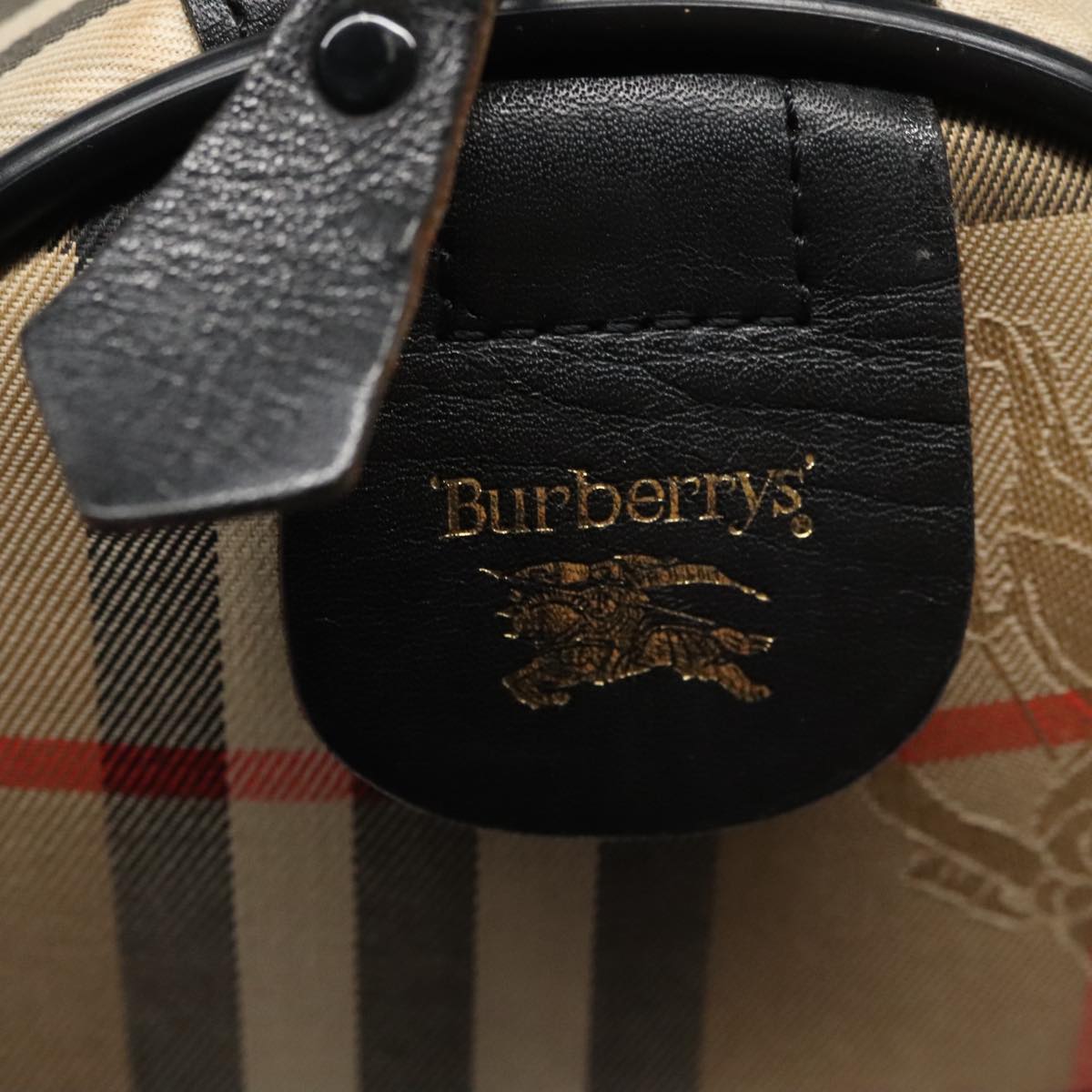 Burberrys Nova Check Boston Bag Canvas Beige Black gold Auth 108062