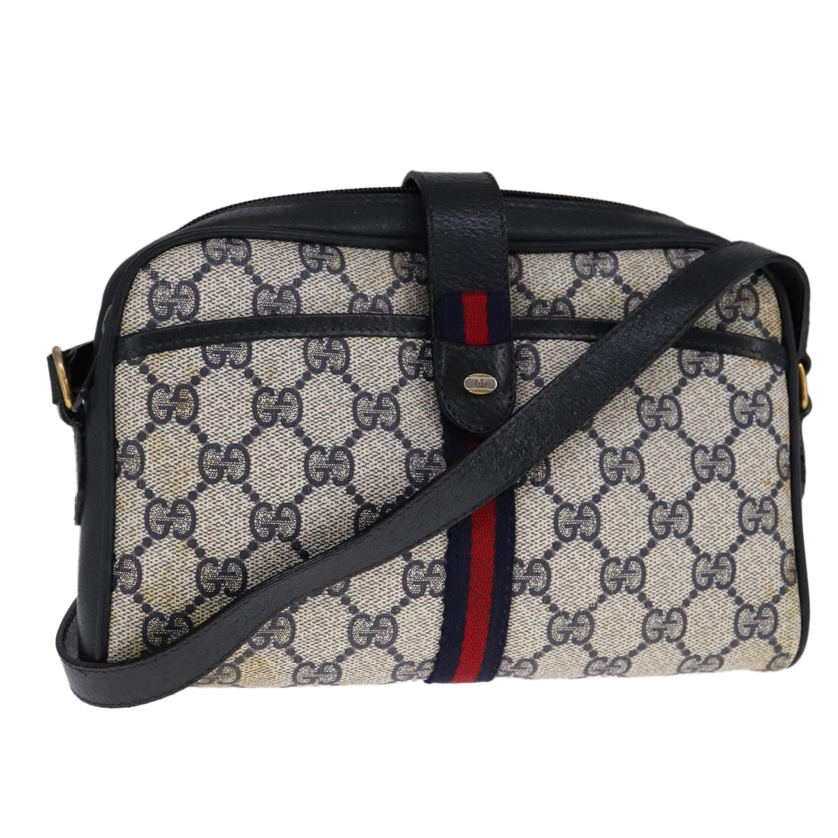 GUCCI GG Supreme Sherry Line Shoulder Bag PVC Navy Red 10 02 055 Auth 108070