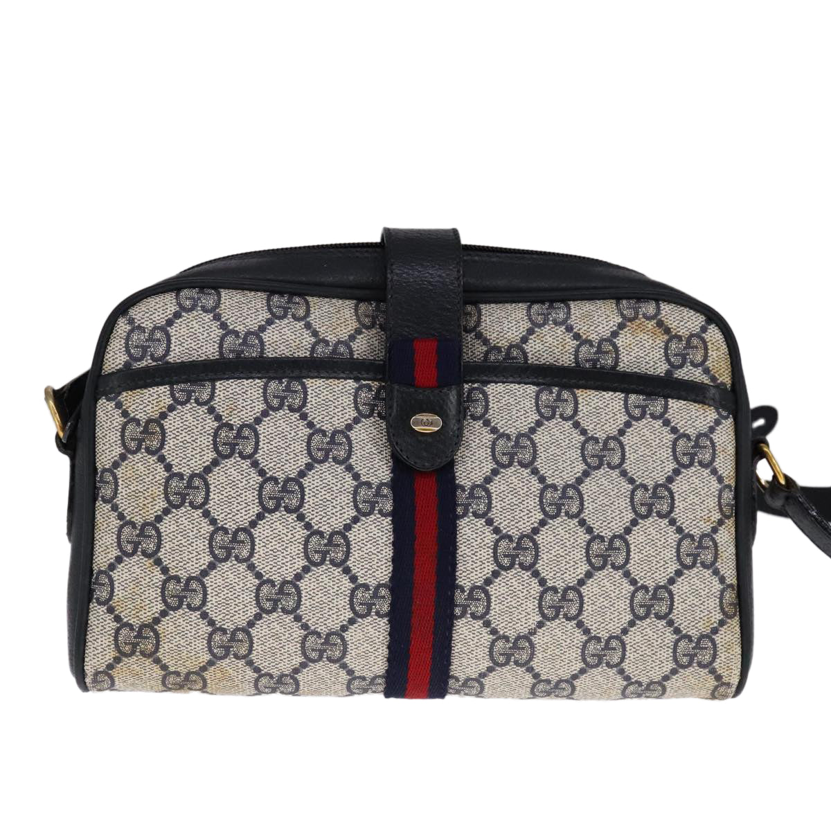 GUCCI GG Supreme Sherry Line Shoulder Bag PVC Navy Red 10 02 055 Auth 108070