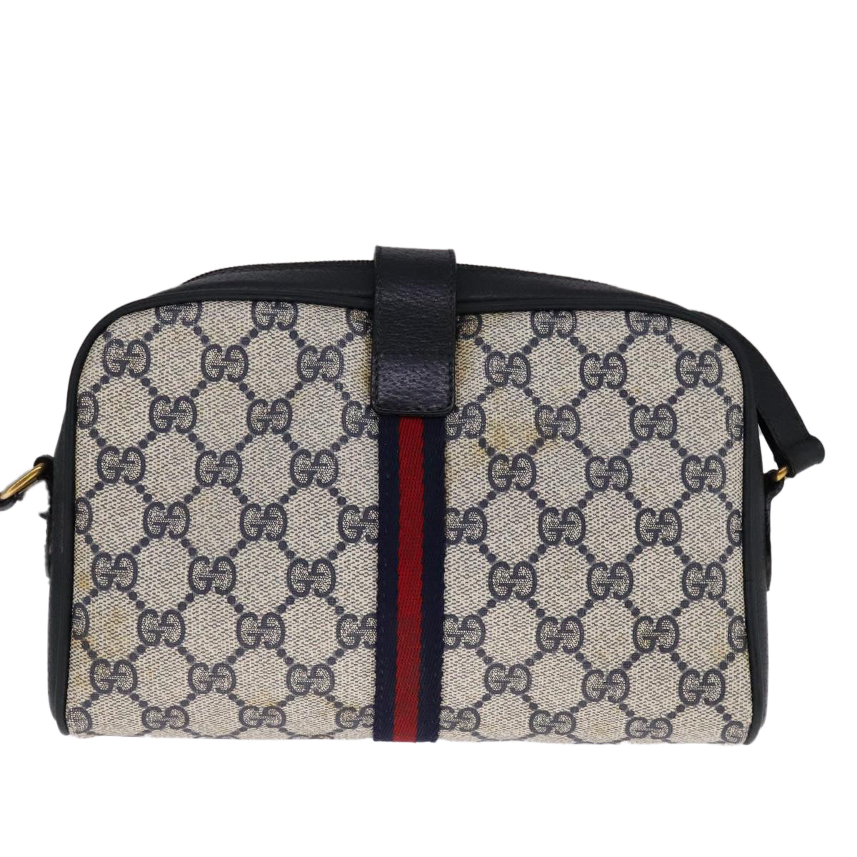 GUCCI GG Supreme Sherry Line Shoulder Bag PVC Navy Red 10 02 055 Auth 108070