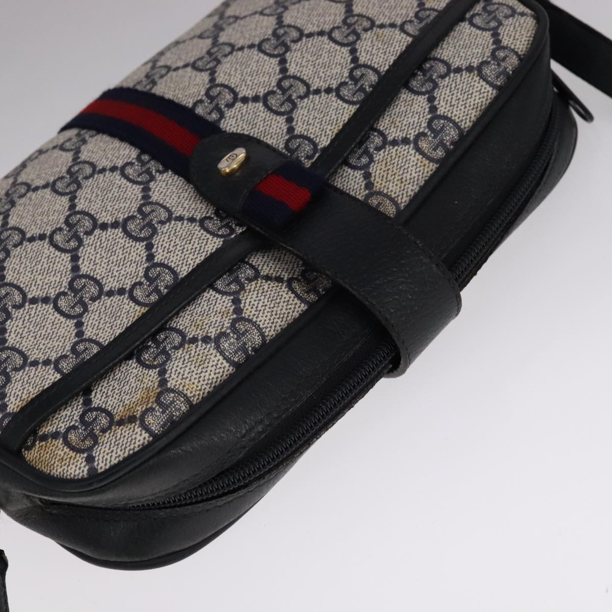 GUCCI GG Supreme Sherry Line Shoulder Bag PVC Navy Red 10 02 055 Auth 108070