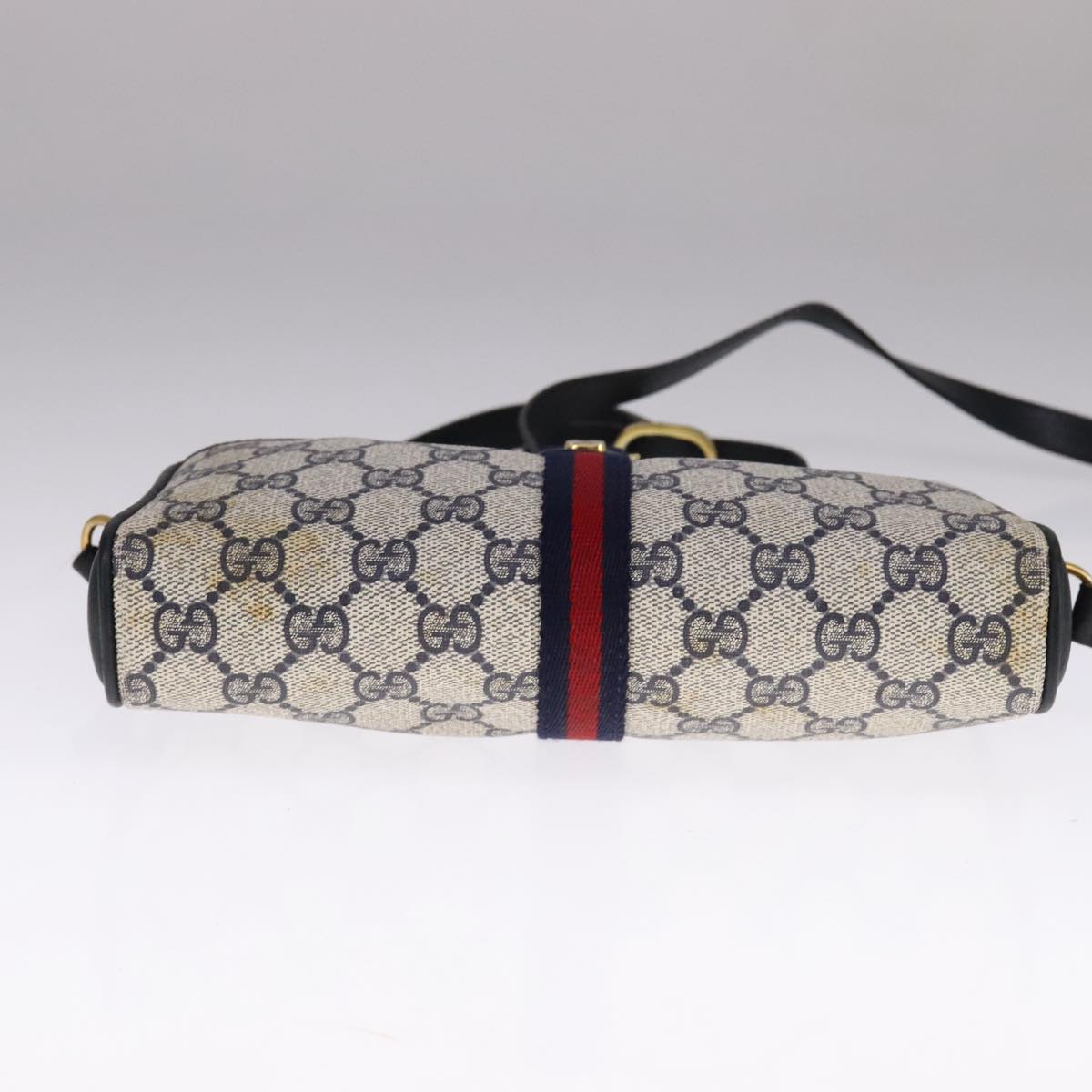 GUCCI GG Supreme Sherry Line Shoulder Bag PVC Navy Red 10 02 055 Auth 108070