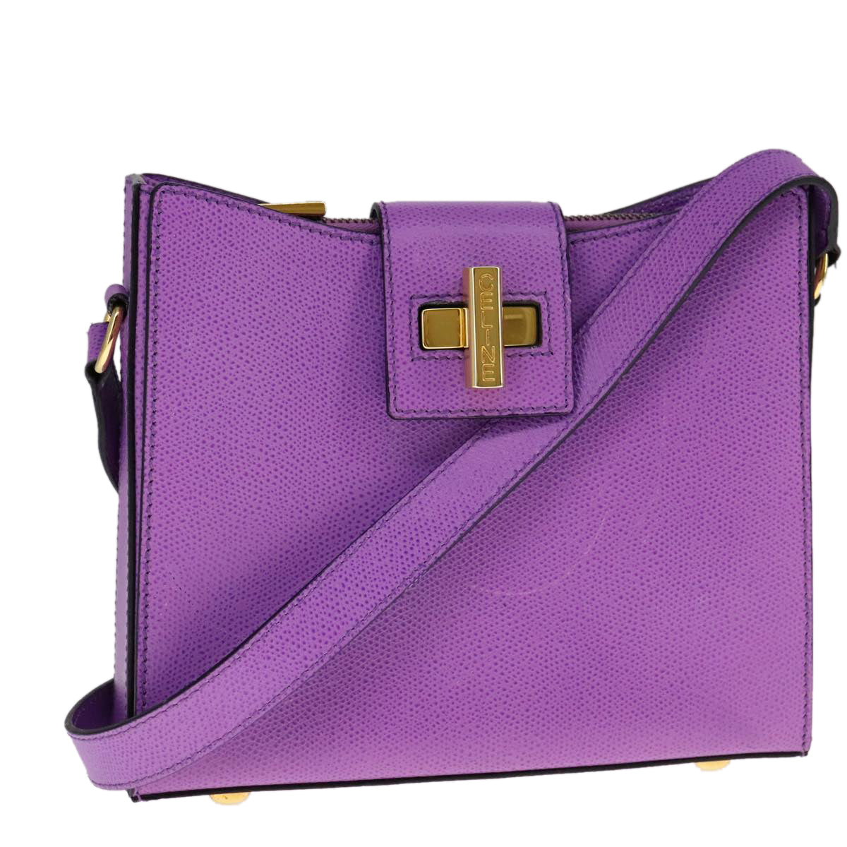 CELINE Shoulder Bag Leather Purple Gold Auth 108107V