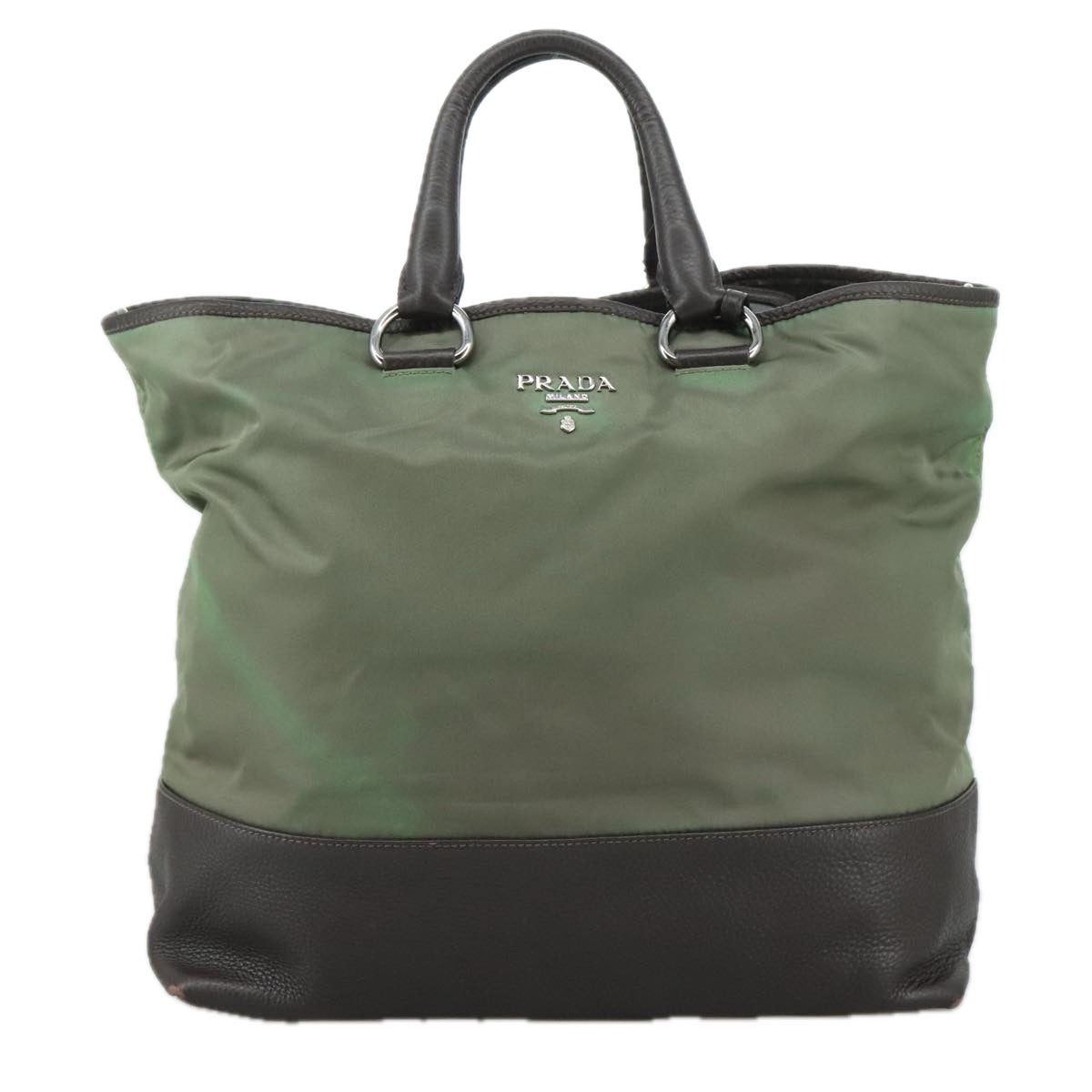 PRADA Tote Bag Nylon Leather 2way Khaki Auth 108115