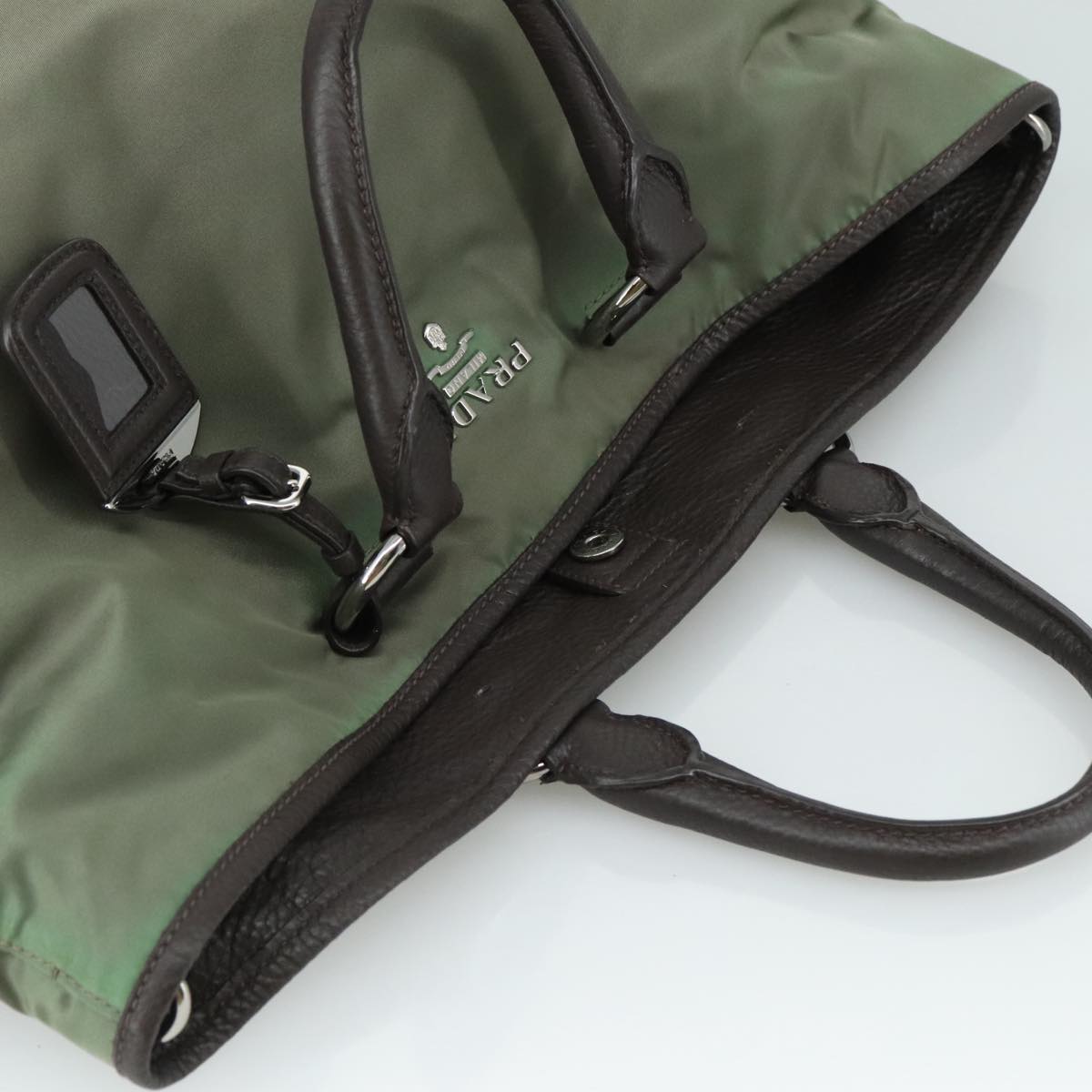 PRADA Tote Bag Nylon Leather 2way Khaki Auth 108115