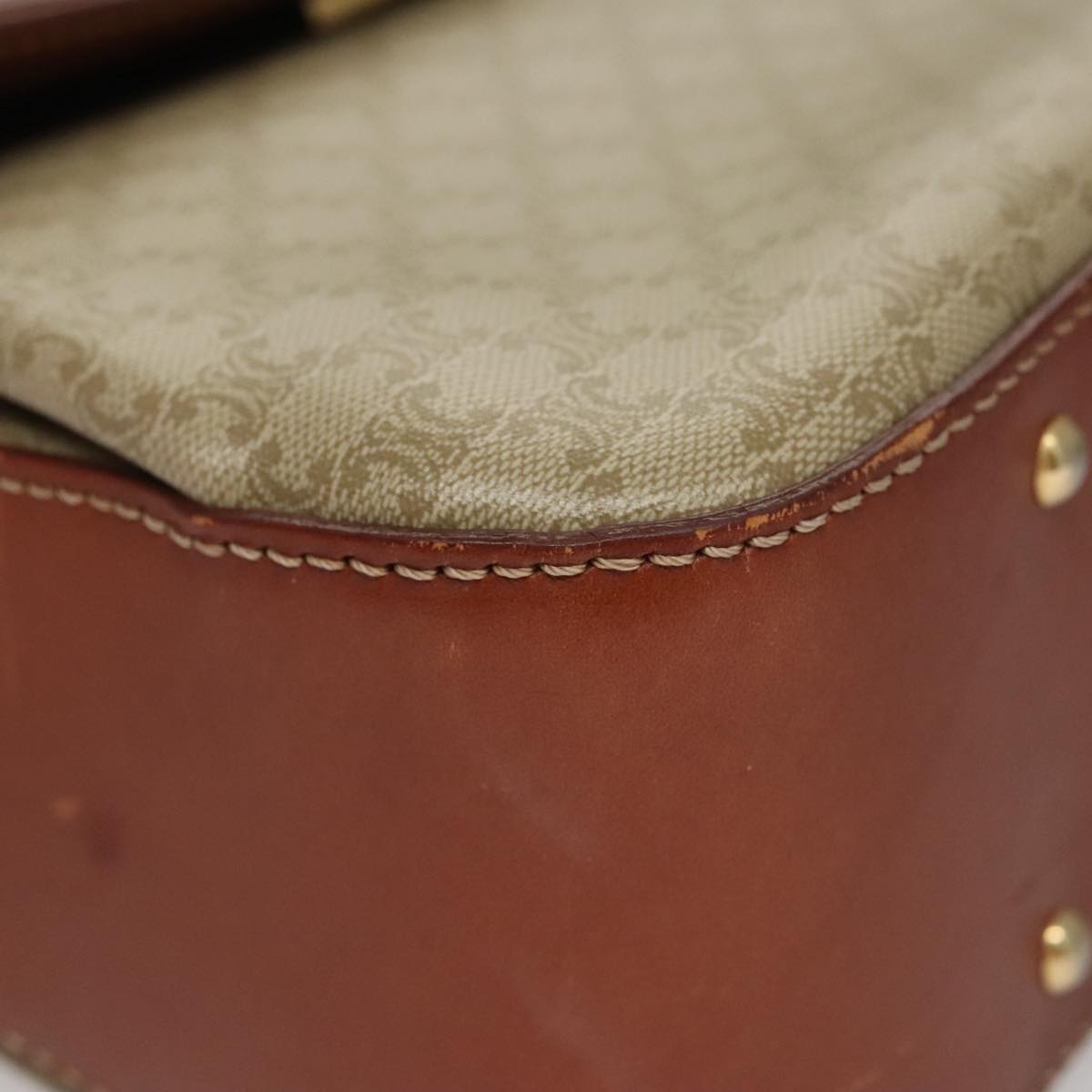 CELINE Macadam Canvas Hand Bag 2way Beige Gold Auth 108125