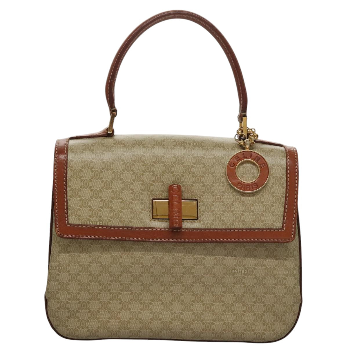 CELINE Macadam Canvas Hand Bag 2way Beige Gold Auth 108125