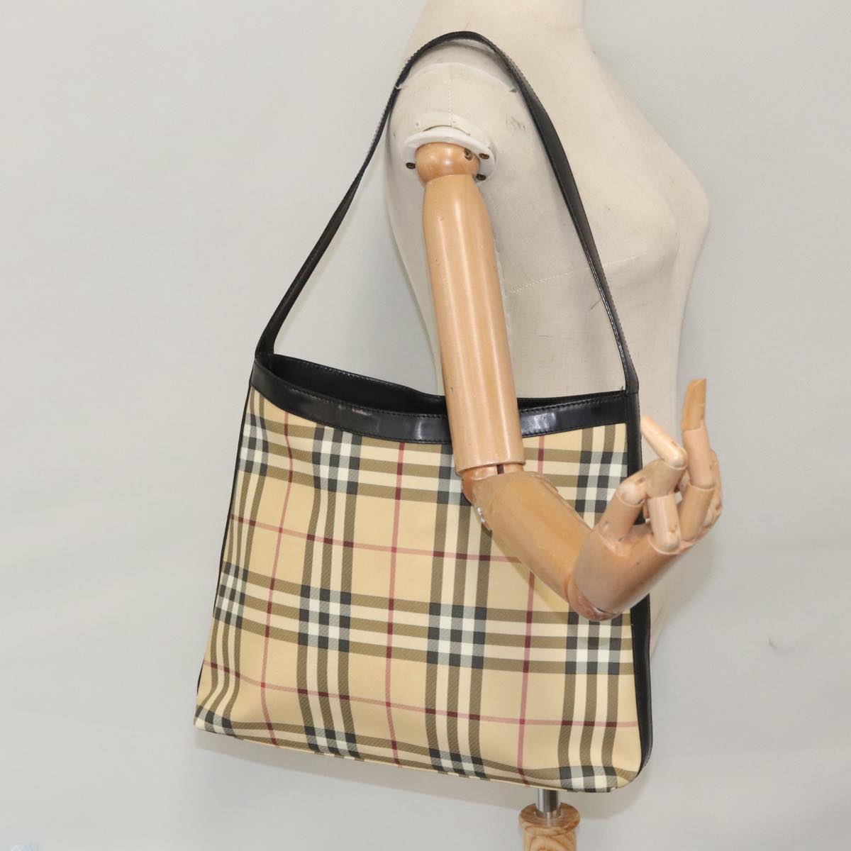 BURBERRY Nova Check Shoulder Bag PVC Beige Auth 108147