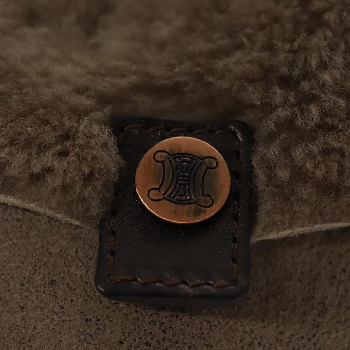 CELINE Shoulder Bag Mouton Beige Auth 108155