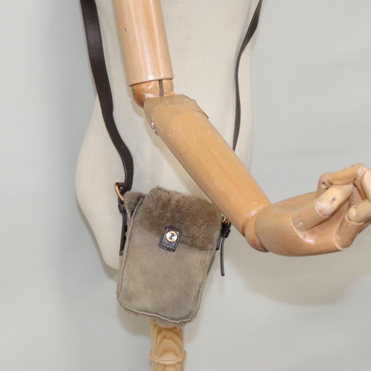 CELINE Shoulder Bag Mouton Beige Auth 108155