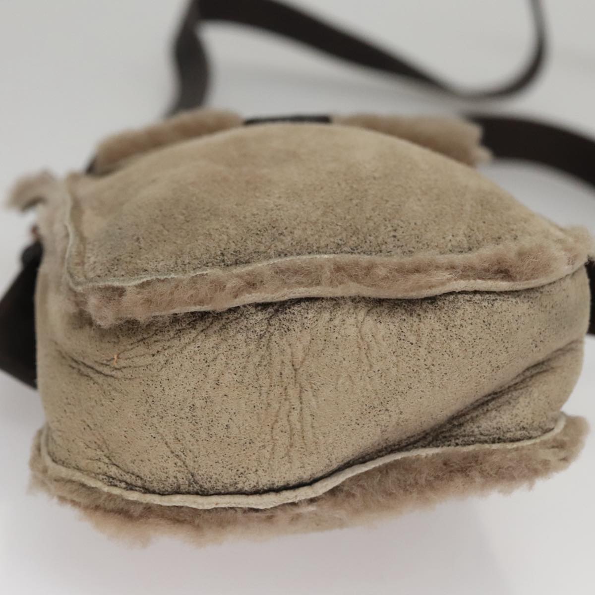 CELINE Shoulder Bag Mouton Beige Auth 108155