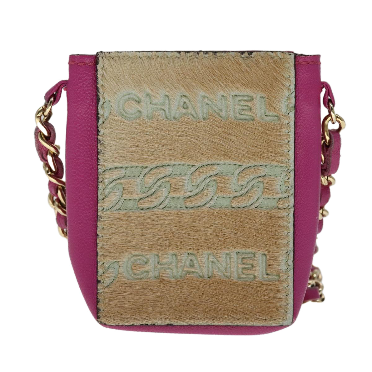 CHANEL Chain Shoulder Cigarette Case Leather Pink CC Auth 108163
