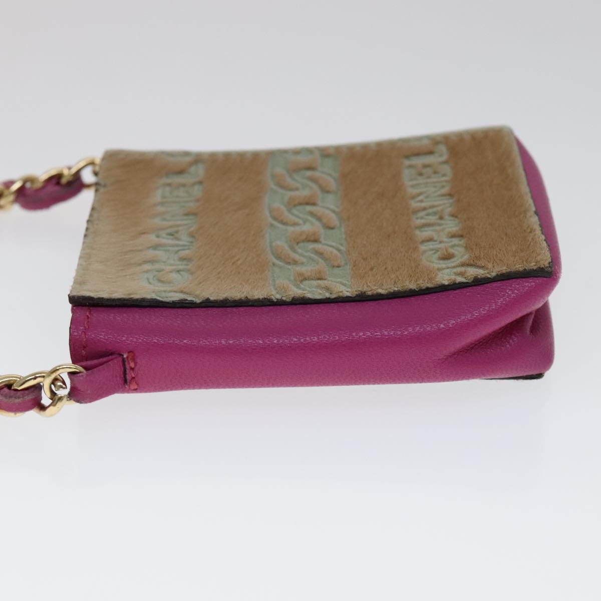 CHANEL Chain Shoulder Cigarette Case Leather Pink CC Auth 108163