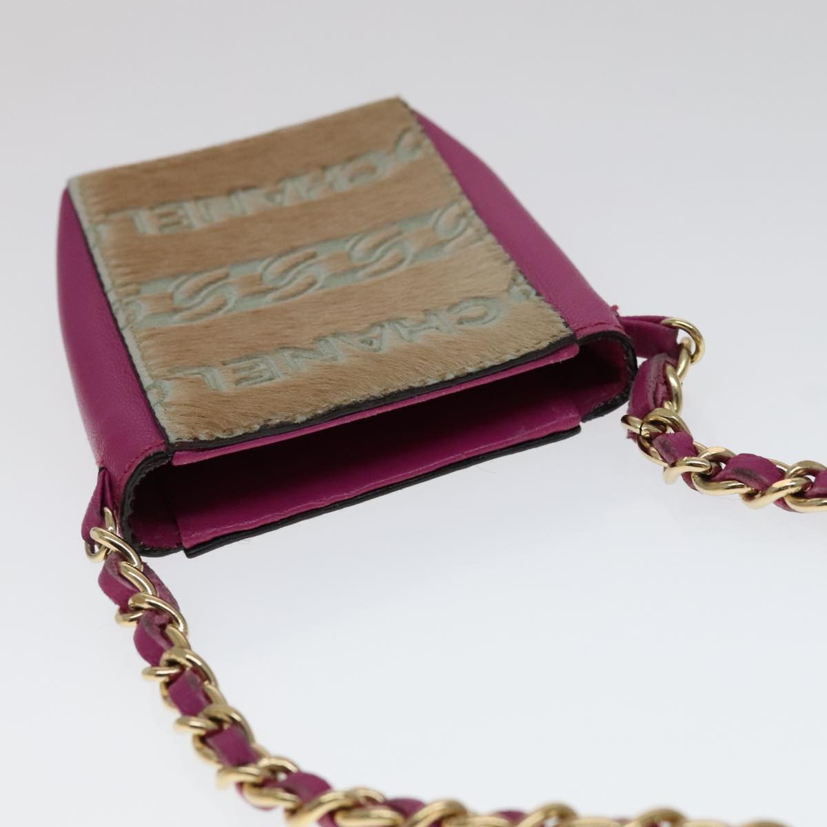 CHANEL Chain Shoulder Cigarette Case Leather Pink CC Auth 108163