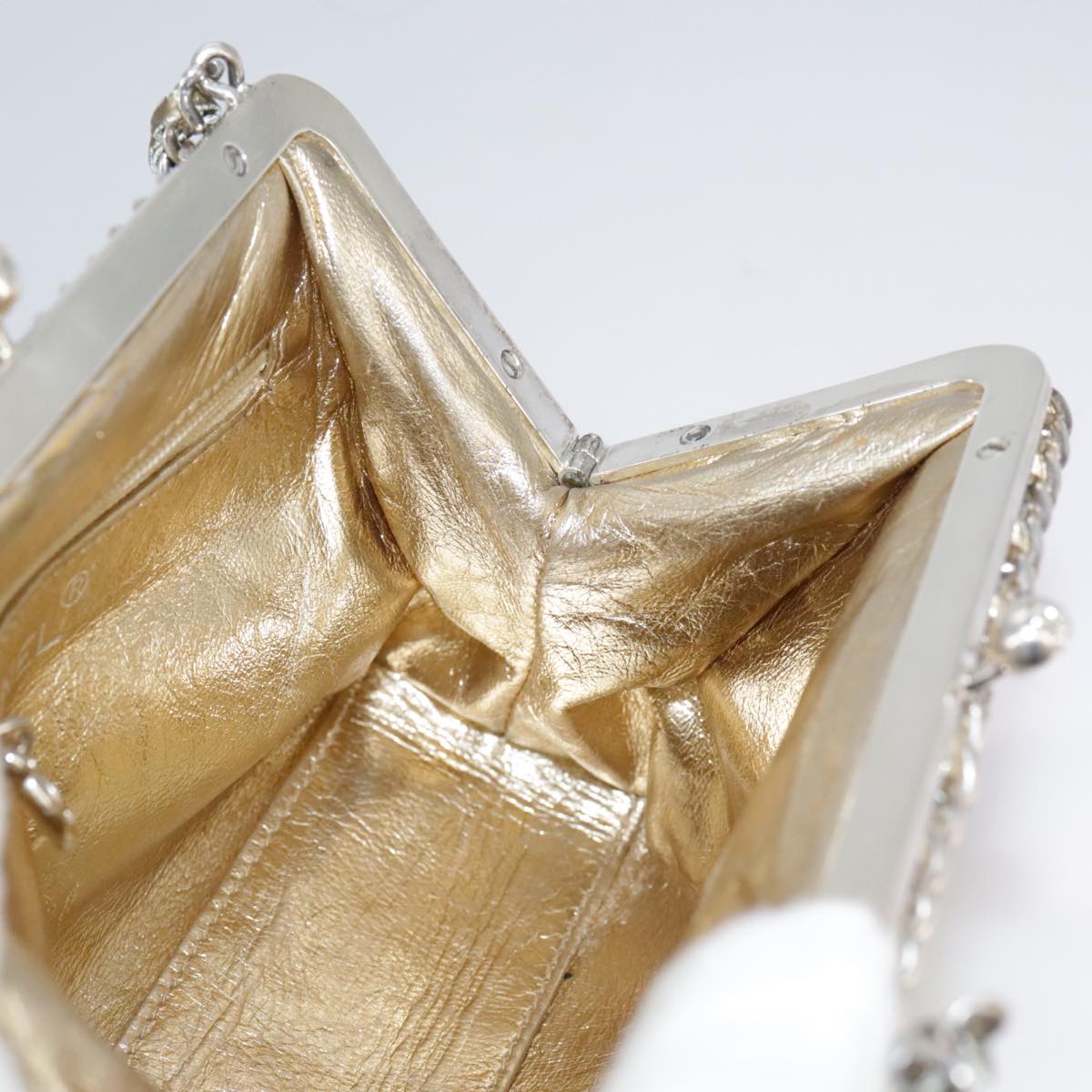 CHANEL Chain Shoulder Bag Lamb Skin Gold CC Auth 108166