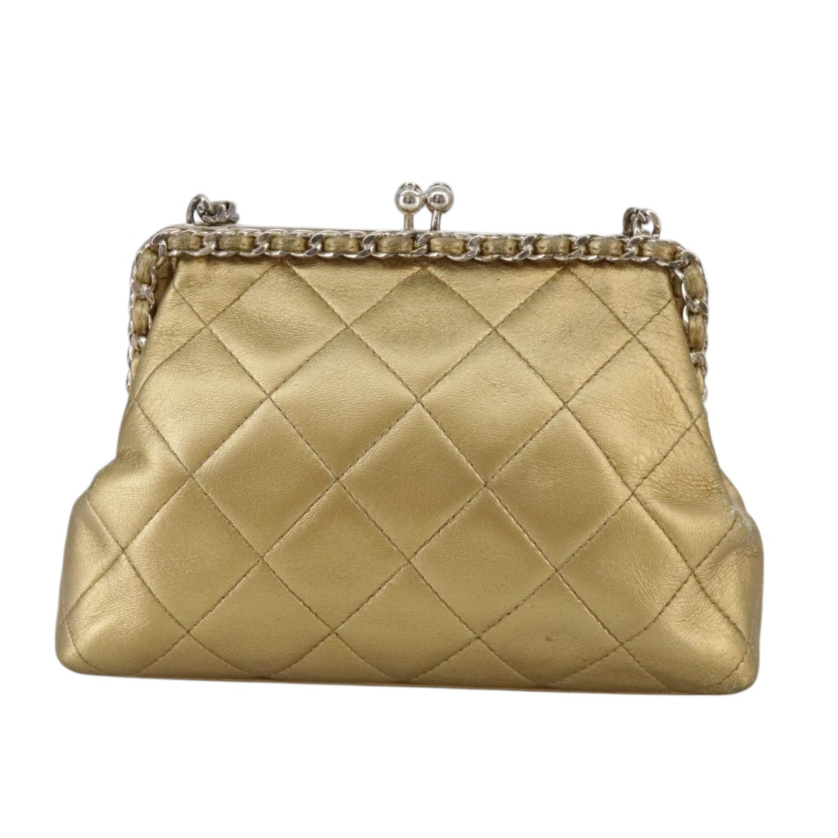 CHANEL Chain Shoulder Bag Lamb Skin Gold CC Auth 108166
