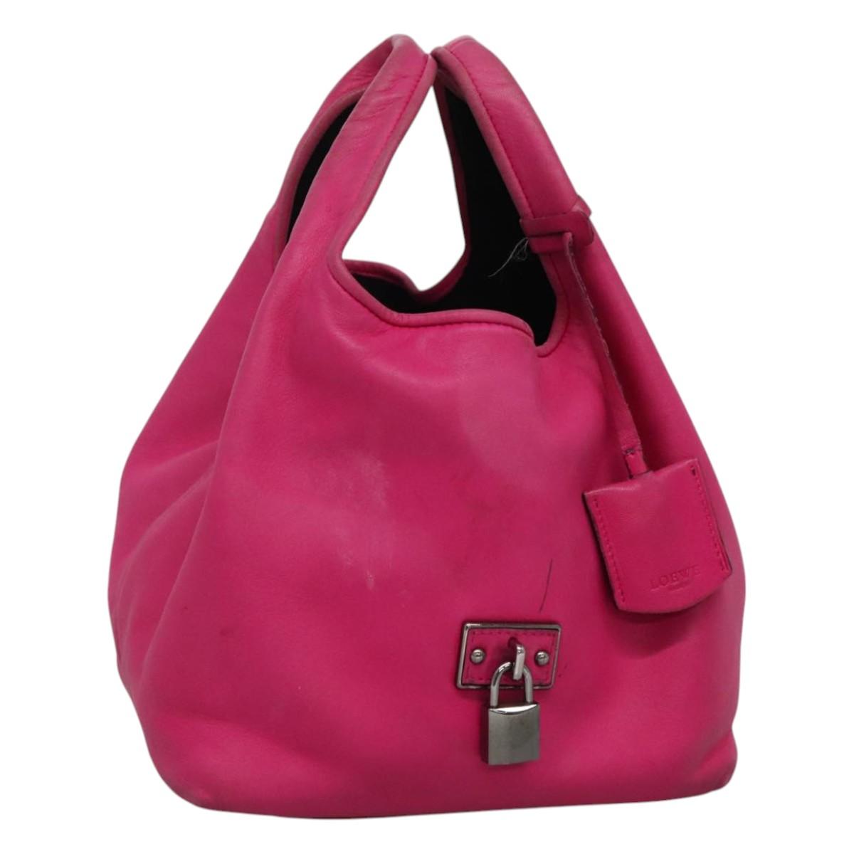 LOEWE Hand Bag Leather Pink Silver Auth 108259