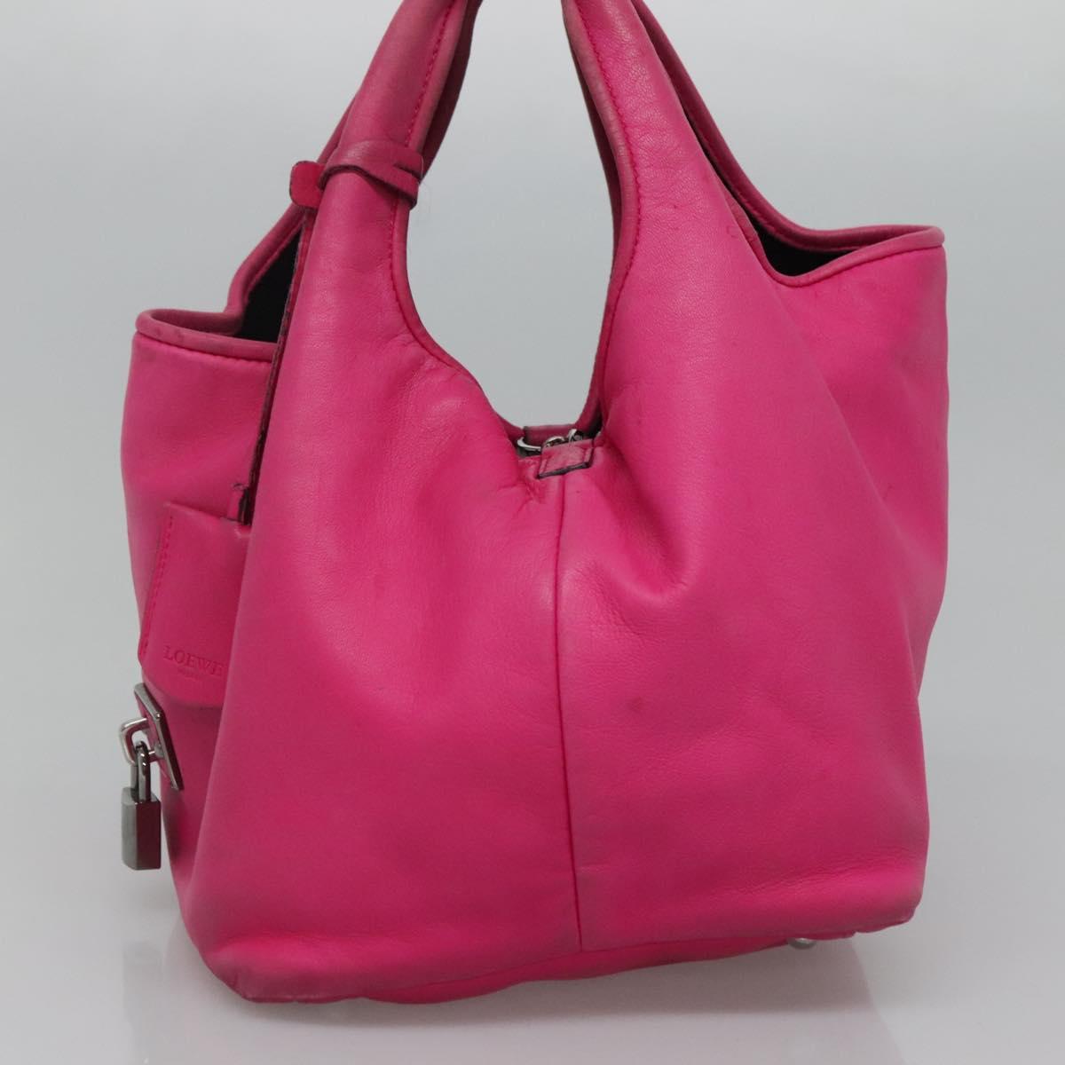 LOEWE Hand Bag Leather Pink Silver Auth 108259