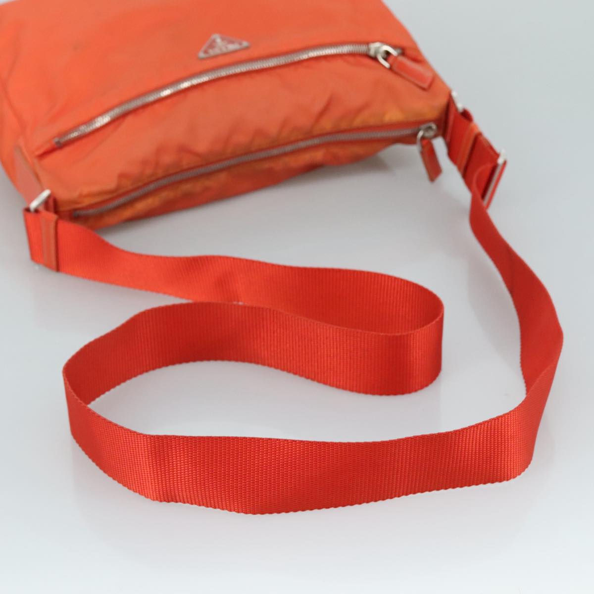 PRADA Shoulder Bag Nylon Orange Silver Auth 108312