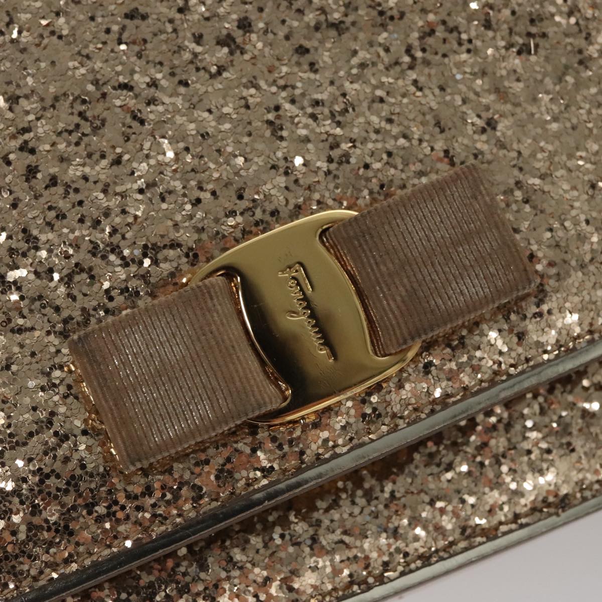 Salvatore Ferragamo Shoulder Bag Sequin 2way Gold Auth 108329