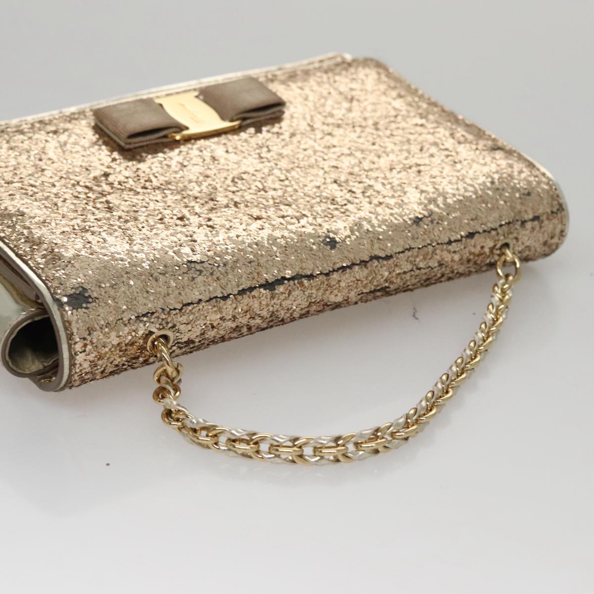 Salvatore Ferragamo Shoulder Bag Sequin 2way Gold Auth 108329