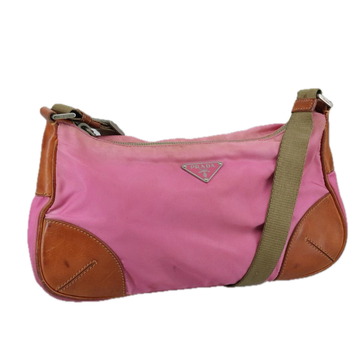 PRADA Shoulder Bag Nylon Pink Beige Silver Auth 108330