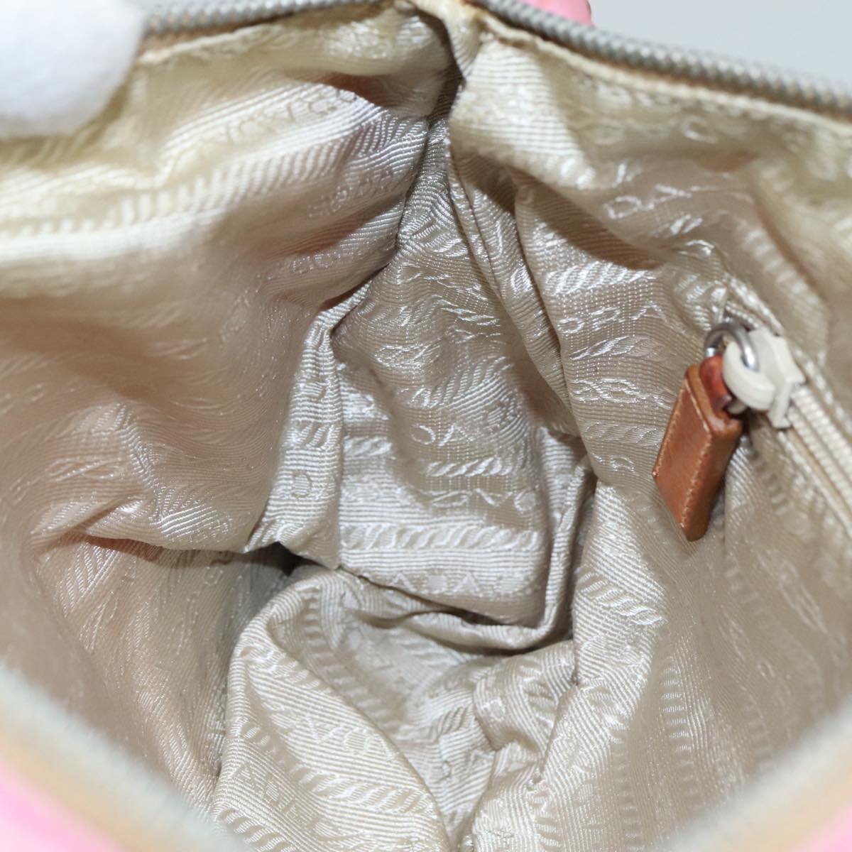 PRADA Shoulder Bag Nylon Pink Beige Silver Auth 108330