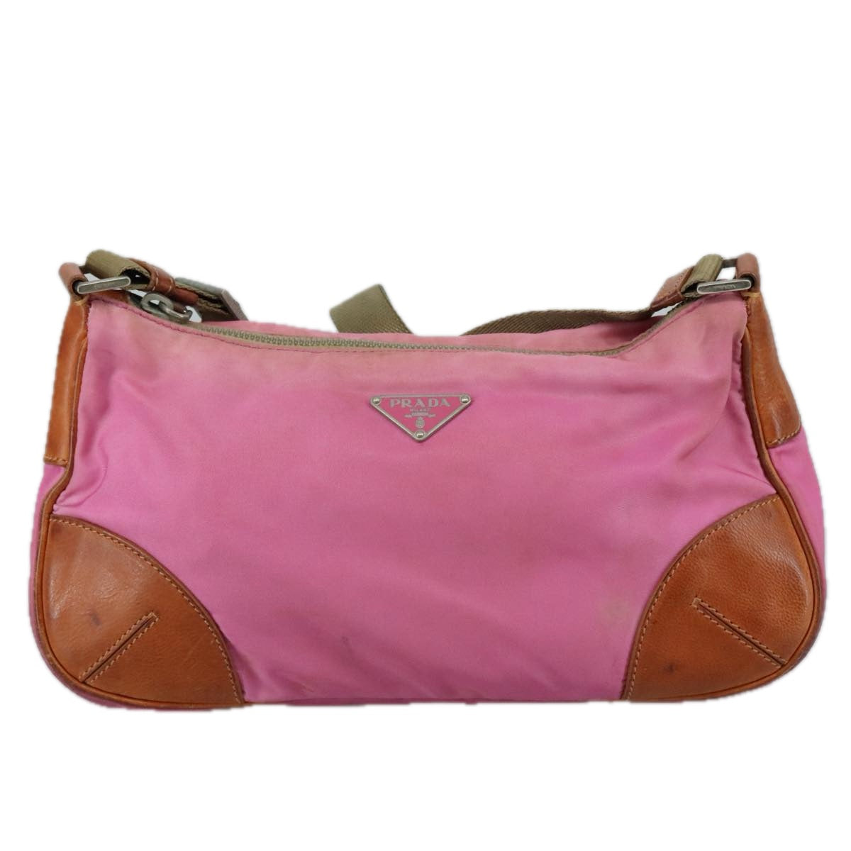 PRADA Shoulder Bag Nylon Pink Beige Silver Auth 108330