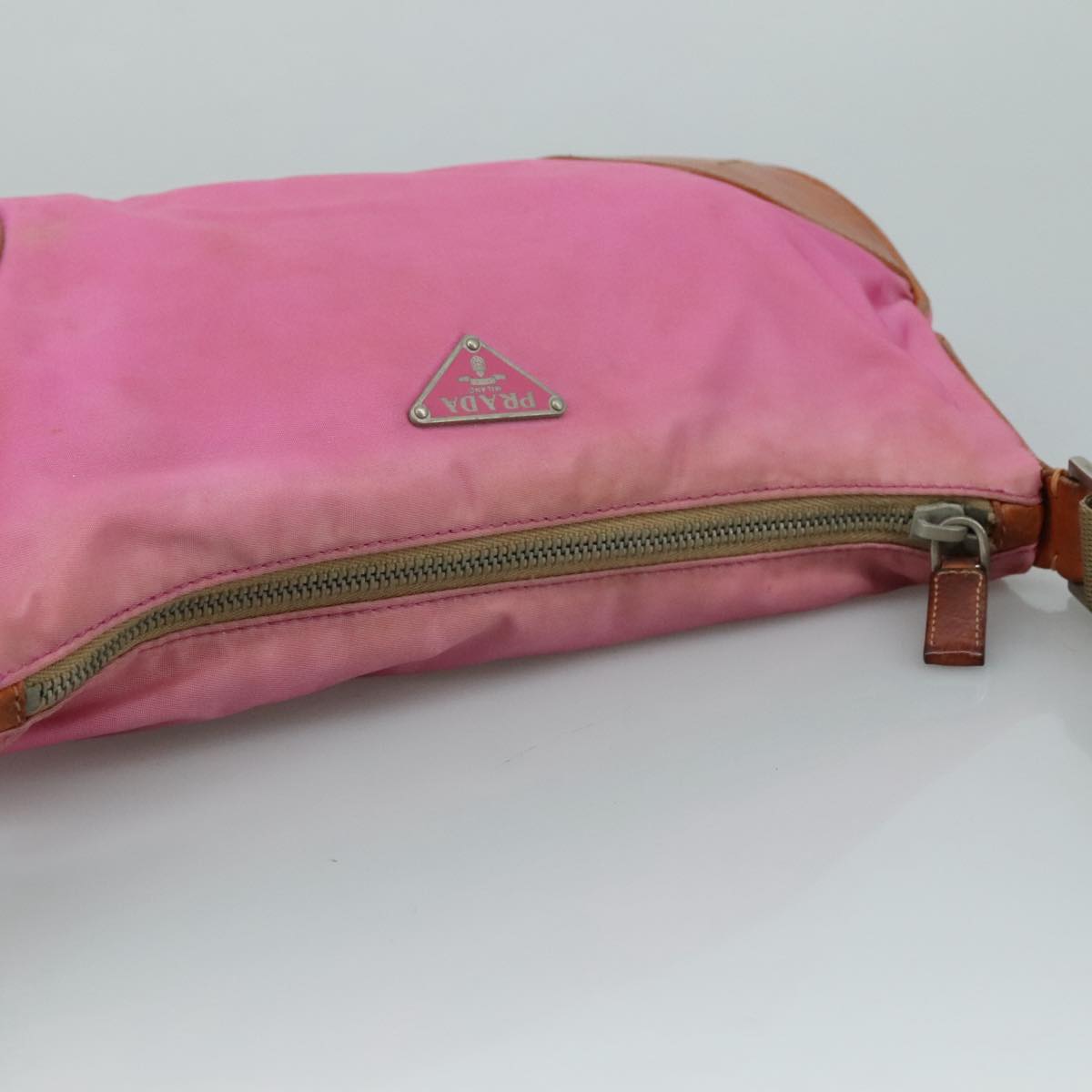 PRADA Shoulder Bag Nylon Pink Beige Silver Auth 108330