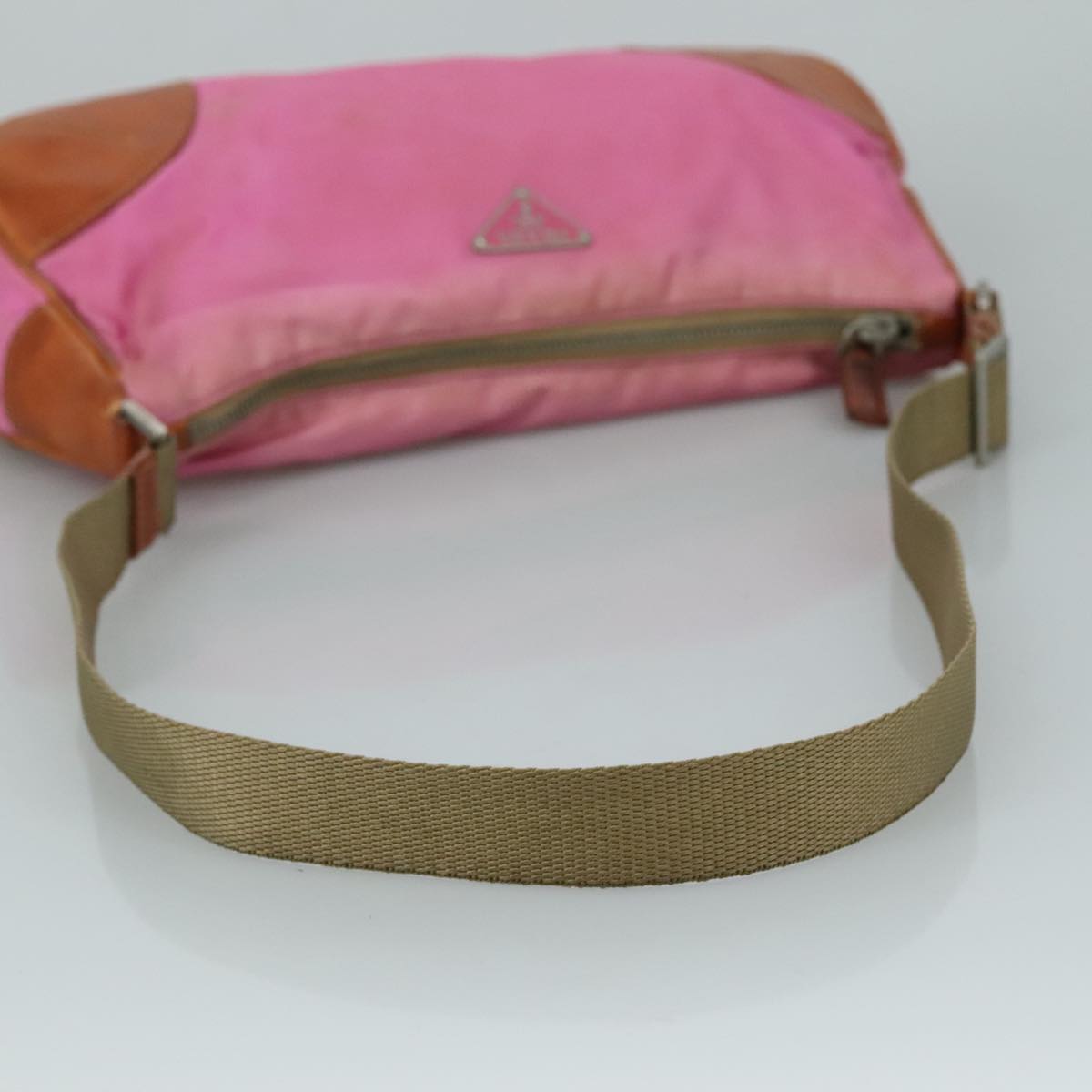 PRADA Shoulder Bag Nylon Pink Beige Silver Auth 108330