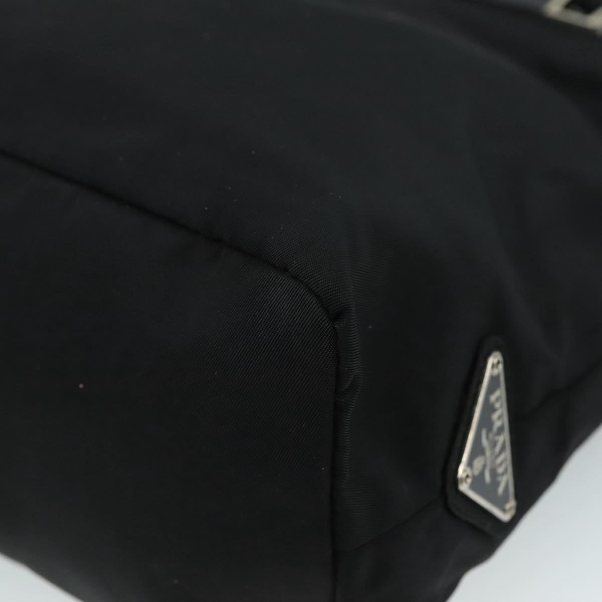 PRADA Hand Bag Nylon Leather Black Silver Auth 108371