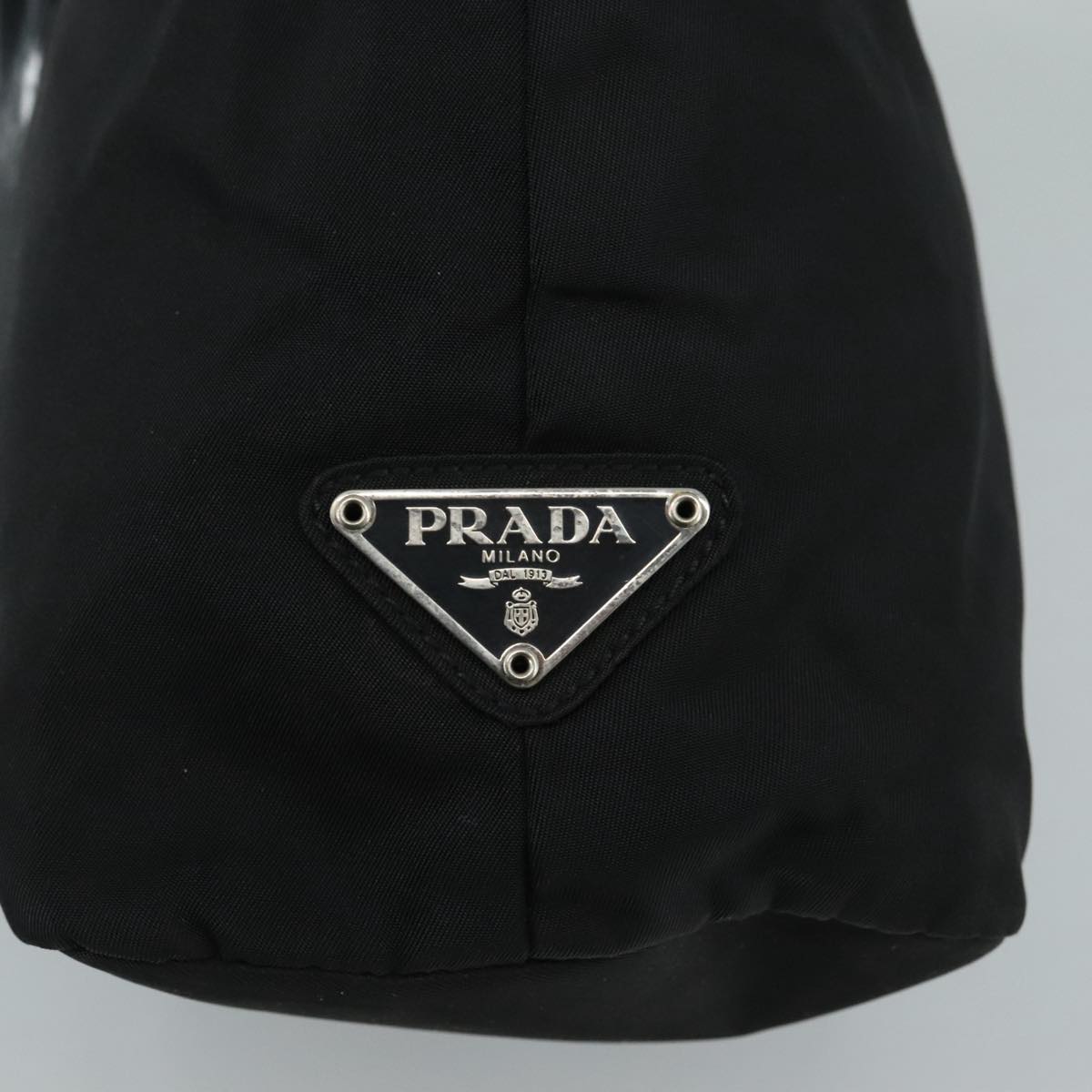 PRADA Hand Bag Nylon Leather Black Silver Auth 108371