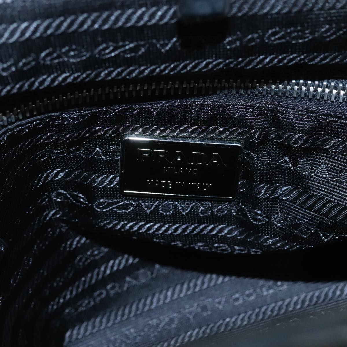 PRADA Hand Bag Nylon Leather Black Silver Auth 108371