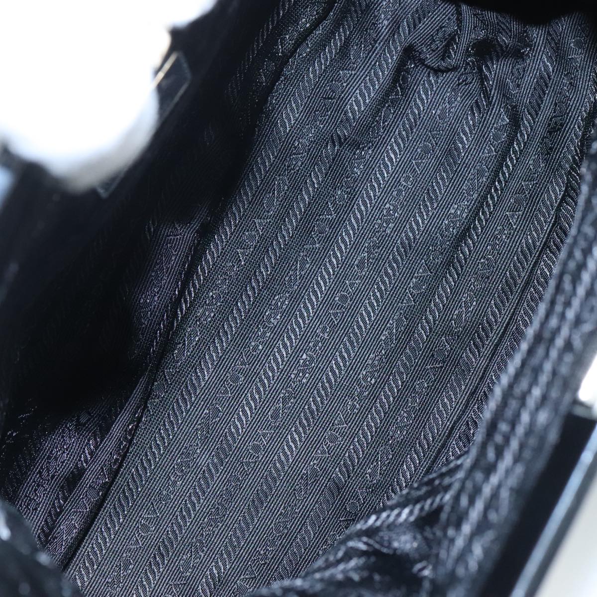 PRADA Hand Bag Nylon Leather Black Silver Auth 108371