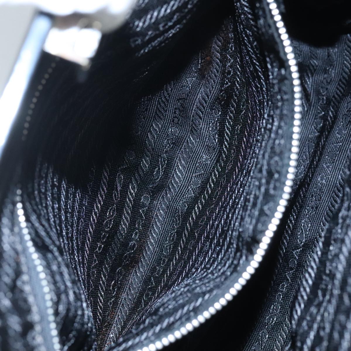 PRADA Hand Bag Nylon Leather Black Silver Auth 108371