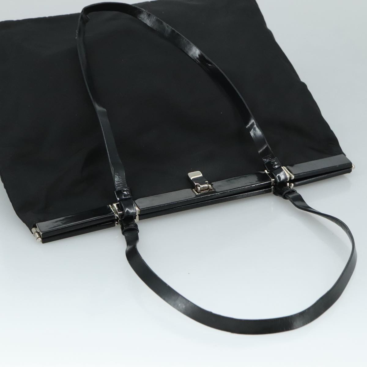 PRADA Hand Bag Nylon Leather Black Silver Auth 108371