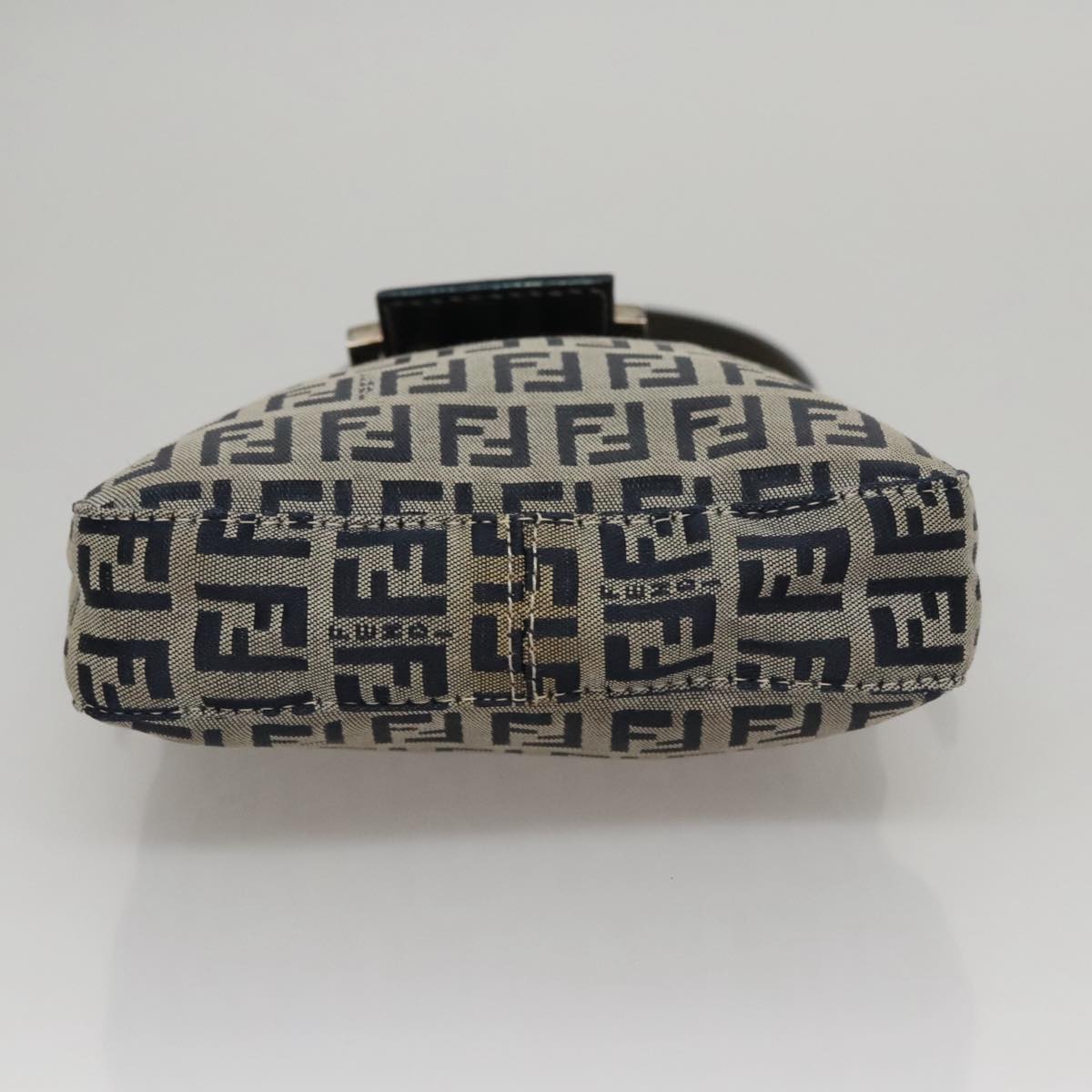 FENDI Zucchino Canvas Hand Bag Navy Silver Auth 108378V
