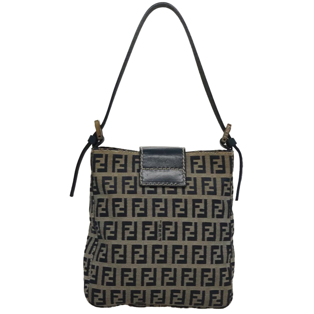FENDI Zucchino Canvas Hand Bag Navy Silver Auth 108378V