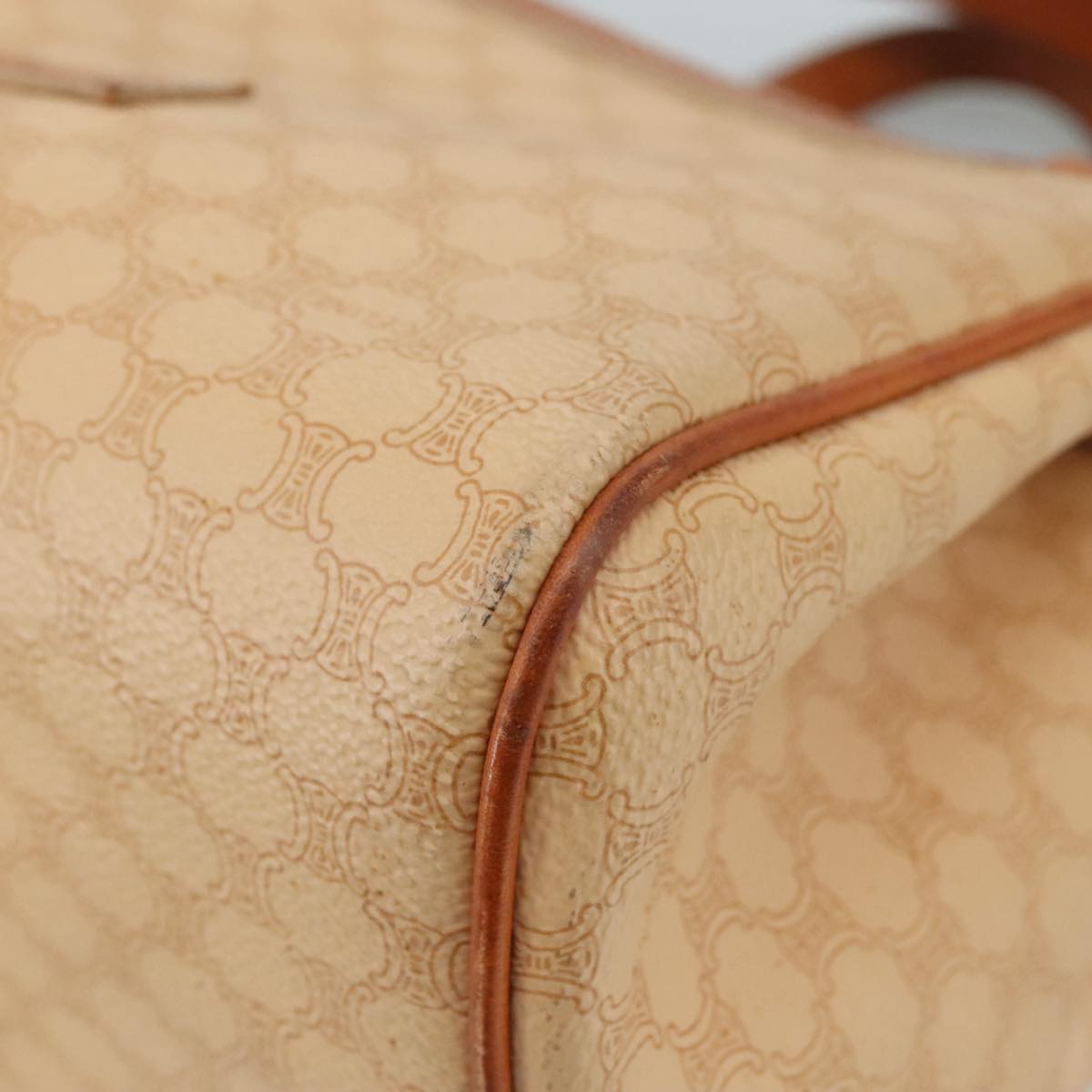 CELINE Macadam Canvas Hand Bag PVC Leather Beige Brown gold Auth 108393