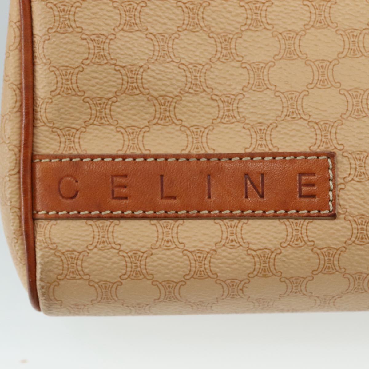 CELINE Macadam Canvas Hand Bag PVC Leather Beige Brown gold Auth 108393